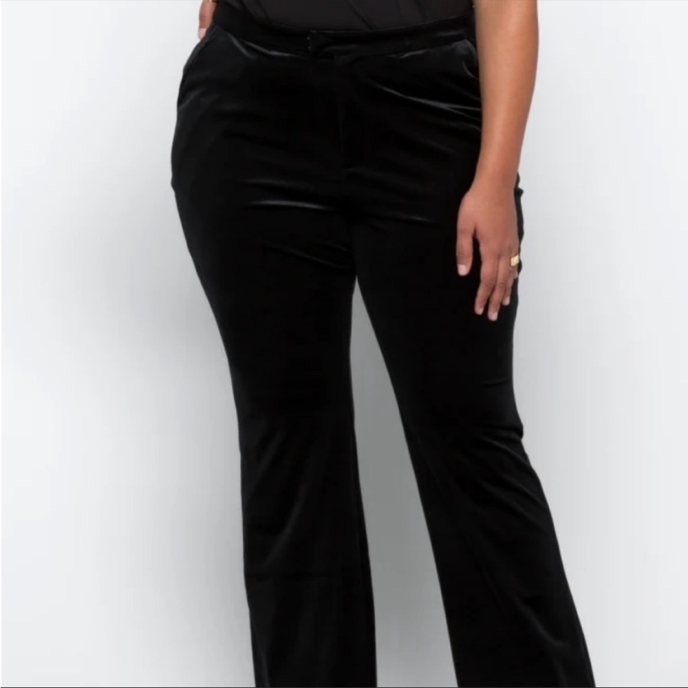 Good American Good Leg Crop Velour Pants Womens 24 Plus 3X Black